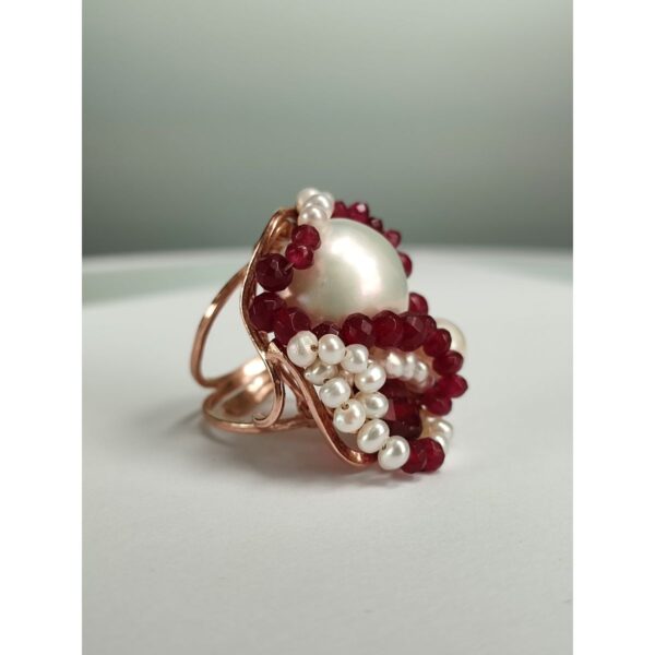 Inel Glam, reglabil, din Agat rubiniu și perle de cultură